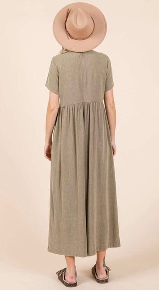 Mineral Wash Wide Leg Jumpsuit- Olive