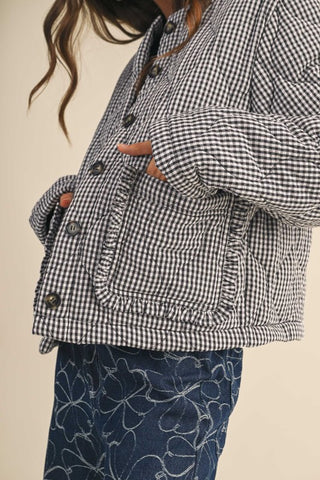 Plaid Padded Jacket- Navy