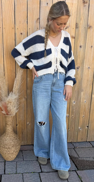 Stripe Navy Cream Cardigan