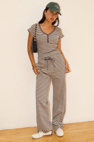 Chocolate Striped Snap Button Tee