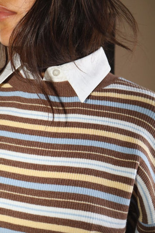 Cocoa Striped Knit Collar Top