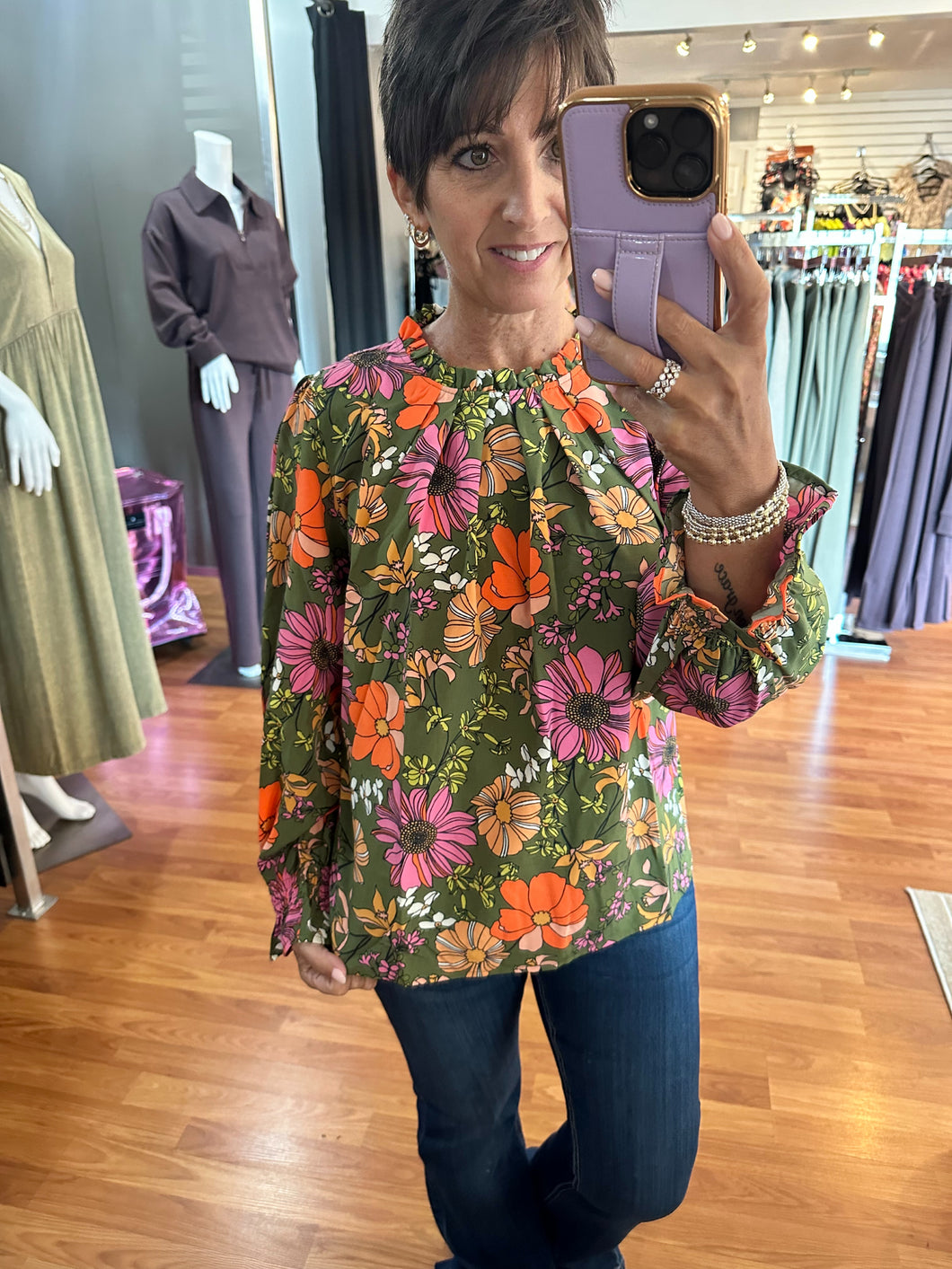 Quinn Vintage Petals Olive Top by Michelle McDowell