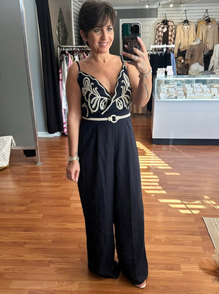 Embroidered Jumpsuit- Navy