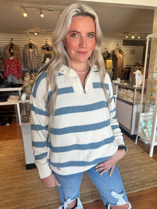 Quarter Zip Striped Sweater by Simply Southern