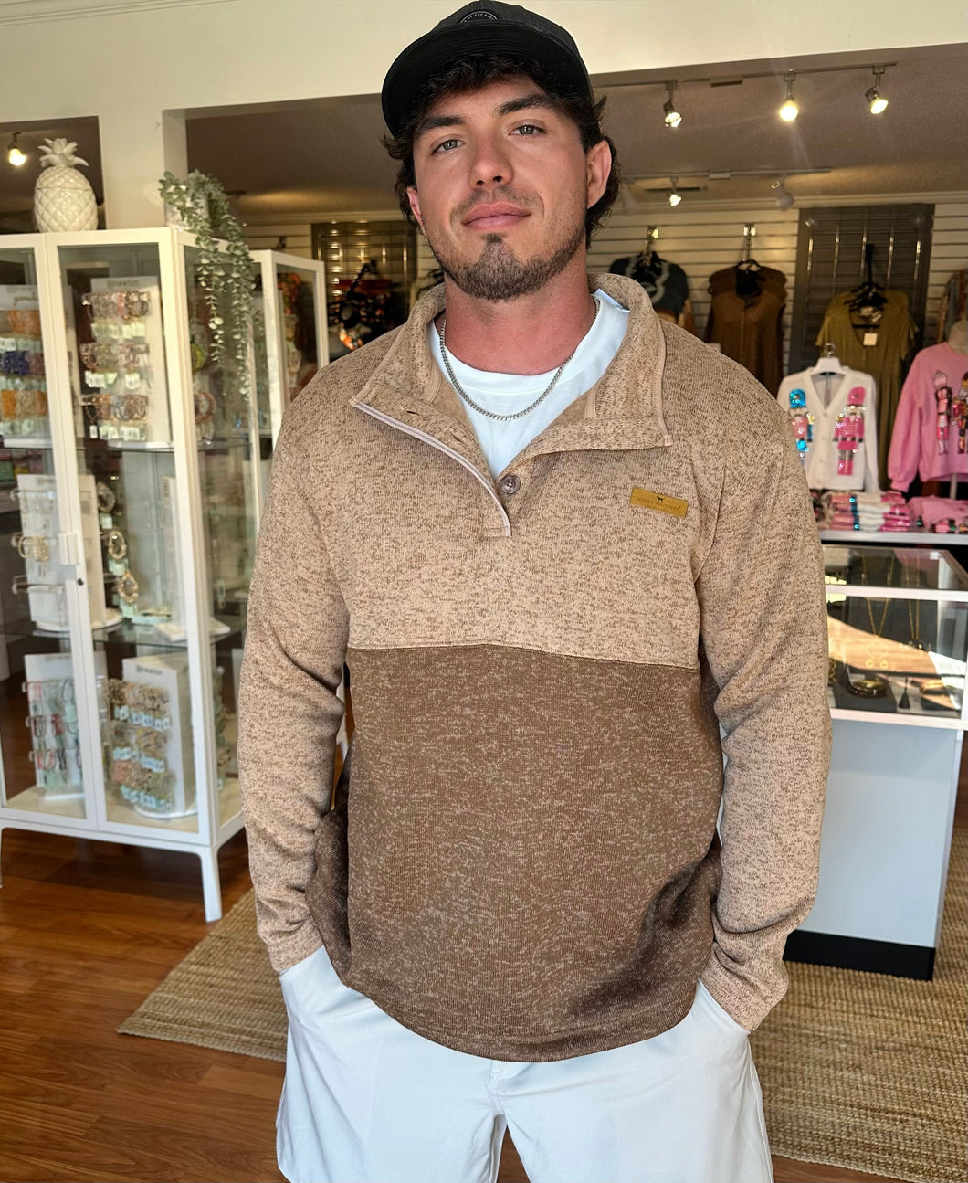 Men’s Quarter Snap Pullover in Sand- Simply Southern