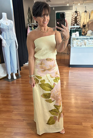 Butter Yellow Floral Rose Dress
