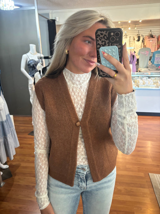 Front Button Vest- Brown