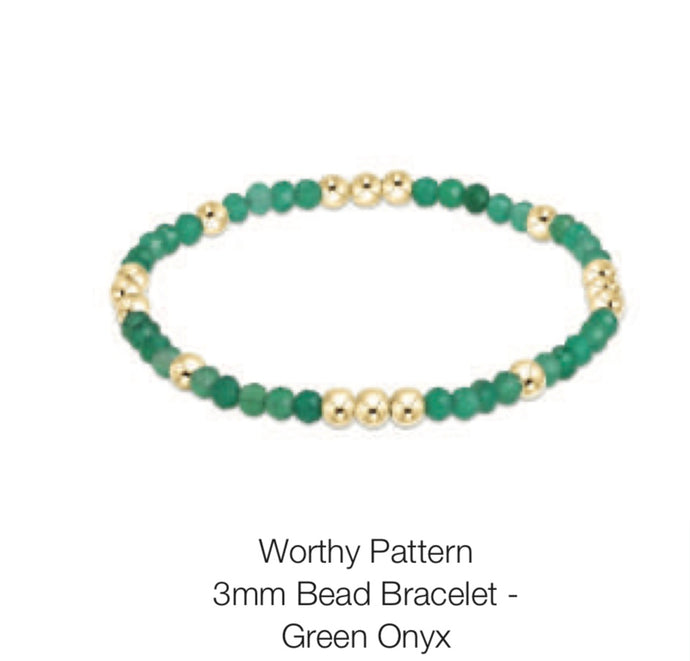 Enewton Worthy Pattern 3mm Bead Bracelet- Green Onyx