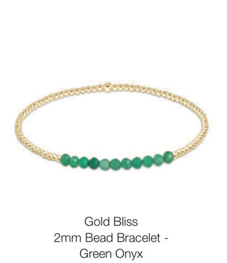 Enewton Gold Bliss 2mm Bead Bracelet- Green Onyx