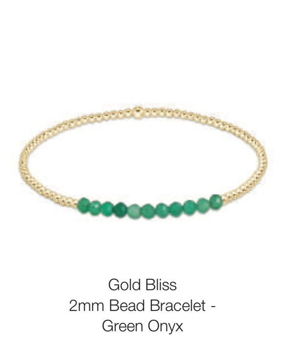 Enewton Gold Bliss 2mm Bead Bracelet- Green Onyx