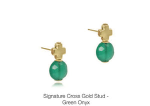 Enewton Signature Cross Gold Stud- Green Onyx