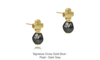 Enewton Signature Cross Gold Stud- Dark Grey