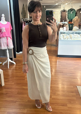 Wrap Skirt With Wooden Buckle Detail