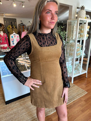 Corduroy Pinafore Dress- Caramel