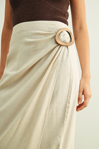 Wrap Skirt With Wooden Buckle Detail