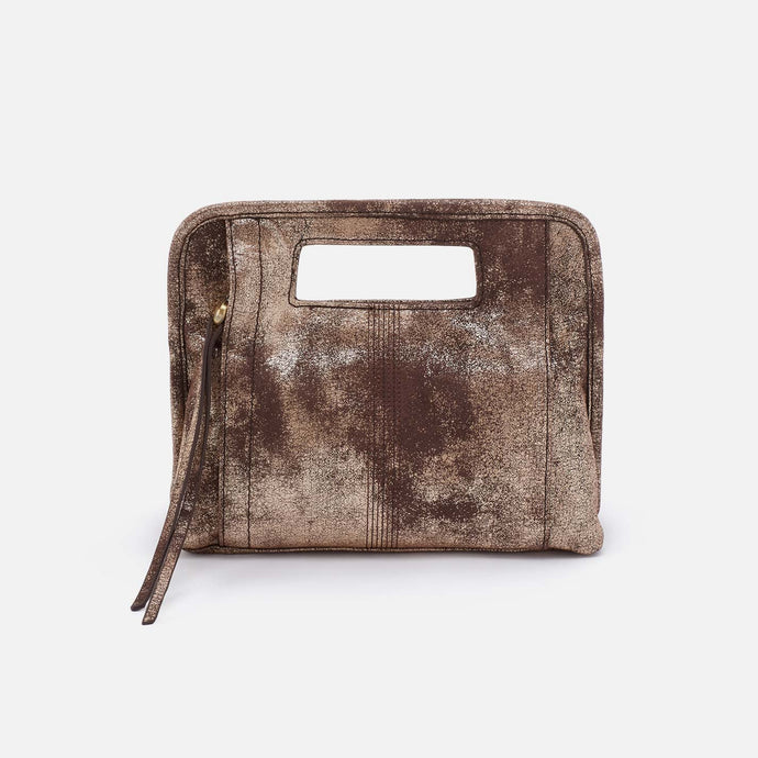 Hobo Ace Clutch in Metallic Leather- Cocoa Platinum