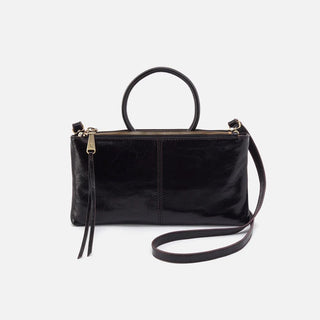 Hobo Sable Crossbody in Polished Leather- Black