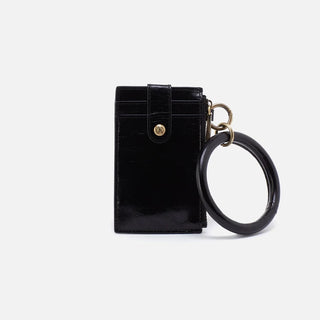 Hobo Ring Credit Card Wristlet in Polished Leather- Black