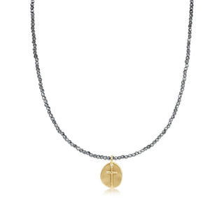 Enewton 15" Choker Silver Faceted Hematite 2mm Bead- Inspire Small Gold Charm