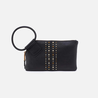 Hobo Sable Wristlet in Pebbled Leather- Black With Studs