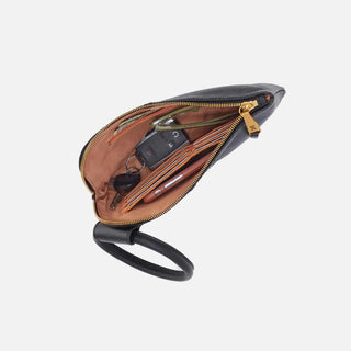 Hobo Sable Wristlet in Pebbled Leather- Black With Studs