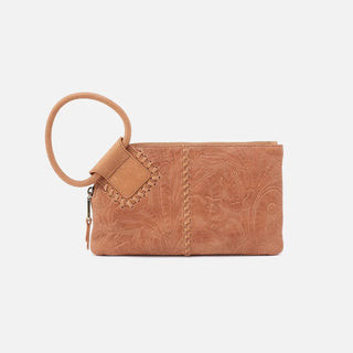 Hobo Sable Wristlet in Tooled Embossed Leather- Saddle Tooled Emboss