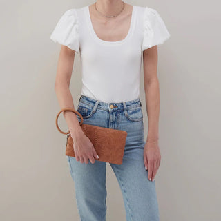 Hobo Sable Wristlet in Tooled Embossed Leather- Saddle Tooled Emboss