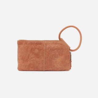 Hobo Sable Wristlet in Tooled Embossed Leather- Saddle Tooled Emboss
