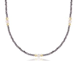 Enewton 17" Choker Beaded - Purpose Pearl 4mm Silver Faceted Hematite