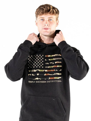 Simply Southern Outdoor Camo Flag Hoodie for Men in Black
