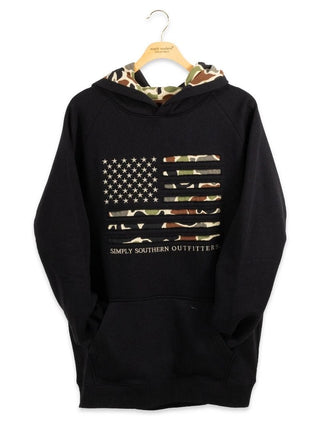 Simply Southern Outdoor Camo Flag Hoodie for Men in Black