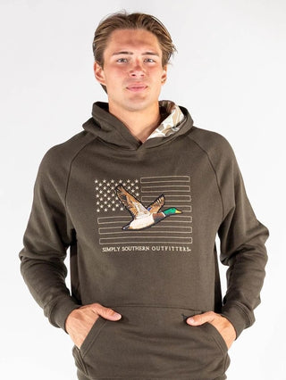 Simply Southern Outdoor Camo Flag Hoodie for Men in Dark Green