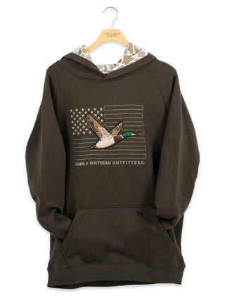 Simply Southern Outdoor Camo Flag Hoodie for Men in Dark Green