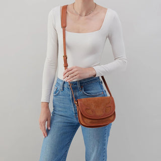 Hobo Kiva Small Crossbody in Suede Leather- Oak Barrel