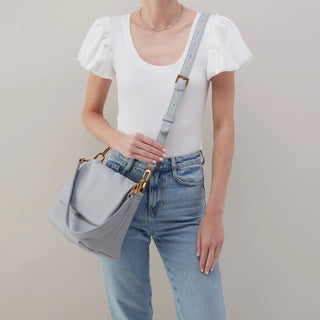 Hobo Harley Convertible Shoulder Bag in Pebbled Leather- Blue Pearl