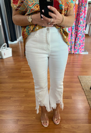 Cello Ankle Crop Flare- White