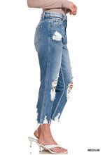 Load image into Gallery viewer, High Rise Tattered Straight Cropped Denim Jeans