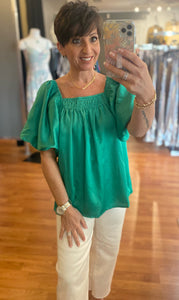 Bubble Sleeve Top- Green