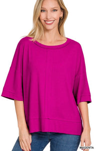 Ribbed Boat Neck Top With Front Seam (Available in two colors)