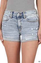 Load image into Gallery viewer, Cuffed Raw Hem Denim Shorts