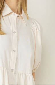 Collared Button Up Dress- Cream
