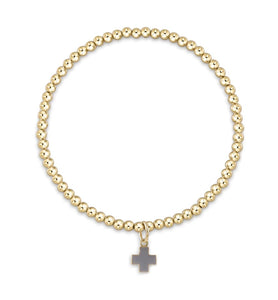 Enewton Classic Gold 3mm Bead Bracelet- Signature Cross Charm Grey