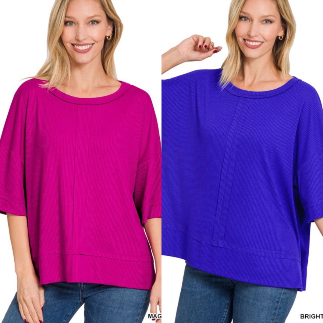 Ribbed Boat Neck Top With Front Seam (Available in two colors)